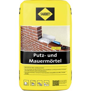 Sakret Mortier d'enduit et de maçonnerie, sac de 10 kg, adapté à la maçonnerie et à l'enduit.