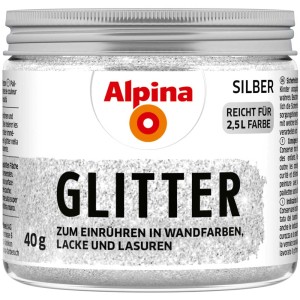 Alpina Additivo per pittura murale Glitter Argento, barattolo da 40g da miscelare nella pittura.