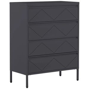 Commode en métal noir Beliani Matana avec 4 tiroirs et perforations en losange, 102x80x40 cm.