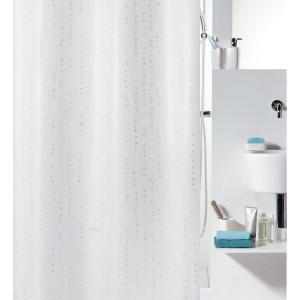 Tenda doccia tessile Spirella Wet White, 240x180 cm, con motivo a goccia.