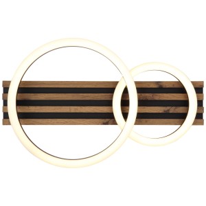 Plafonnier LED moderne Tisha aspect panneau avec deux anneaux, 18W, design bois et métal.
