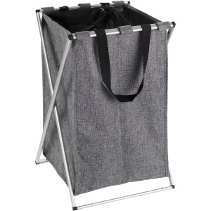 Cesto portabiancheria Wenko Uno grigio mélange con telaio in alluminio e maniglie, capacità 52 litri.