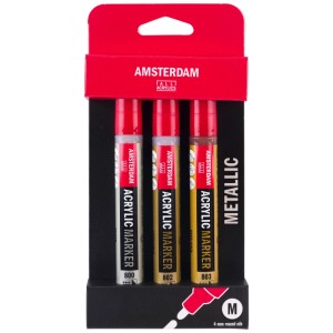 Set Amsterdam di pennarelli acrilici metallici, 3 colori, punta 4 mm.