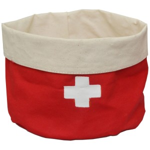 Runder Brotkorb von Heidi Cheese Line mit Schweizer Kreuz in Rot/Weiss, Ø 20cm.