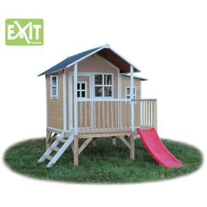 EXIT Loft 350 cabane en bois naturelle avec toboggan et escalier.