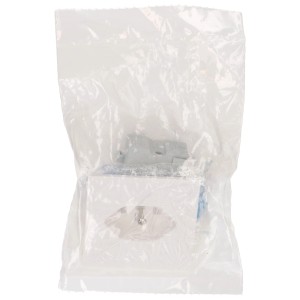 Prise Hager Kallysto, simple, blanche, avec insert et plaque frontale, emballée.