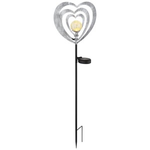 Silbergrauer Globo LED Solarspieß Herz, 82 cm, mit Crackle-Glaskugel für Garten & Balkon.