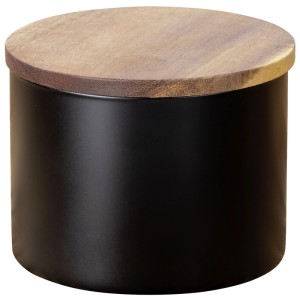 Wenko Aufbewahrungsglas Mio, 0,5 l, schwarz, mit Holzdeckel. Küchenhelfer für die Vorratshaltung.