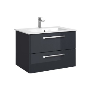 Meuble sous-vasque Pelipal Quantum Kompakt, anthracite brillant, largeur 75 cm, avec deux tiroirs.