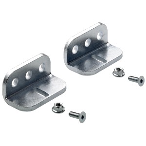 Staffa a muro Hettich per profili di porte scorrevoli, color argento, con viti e dadi.