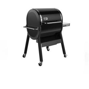 Barbecue à pellets Weber SmokeFire EX4 GBS noir avec grille en acier inoxydable et tablette latérale.