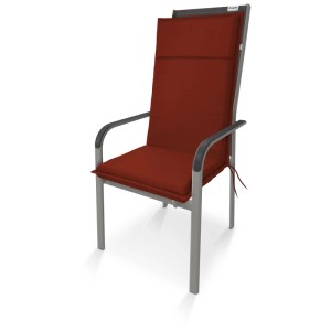 Cuscino rosso per schienale alto Doppler Life D.5352 (48x119 cm) su sedia da giardino.