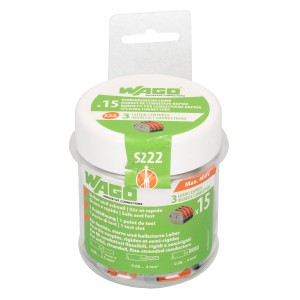 Morsetto Wago a 3 poli grigio in contenitore trasparente, adatto per sezioni cavo da 0,08 mm² a 2,5 mm².