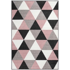Tappeto Andiamo Salamanca, tappeto in lana rosa e grigio con motivo a triangoli, 120x170 cm.