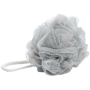 Spugna a rete grigia Wenko, spugna da bagno con anello per appenderla, ca. 13 cm di diametro.
