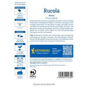Sachet de graines de roquette cultivée Astra Kiepenkerl avec instructions de semis.