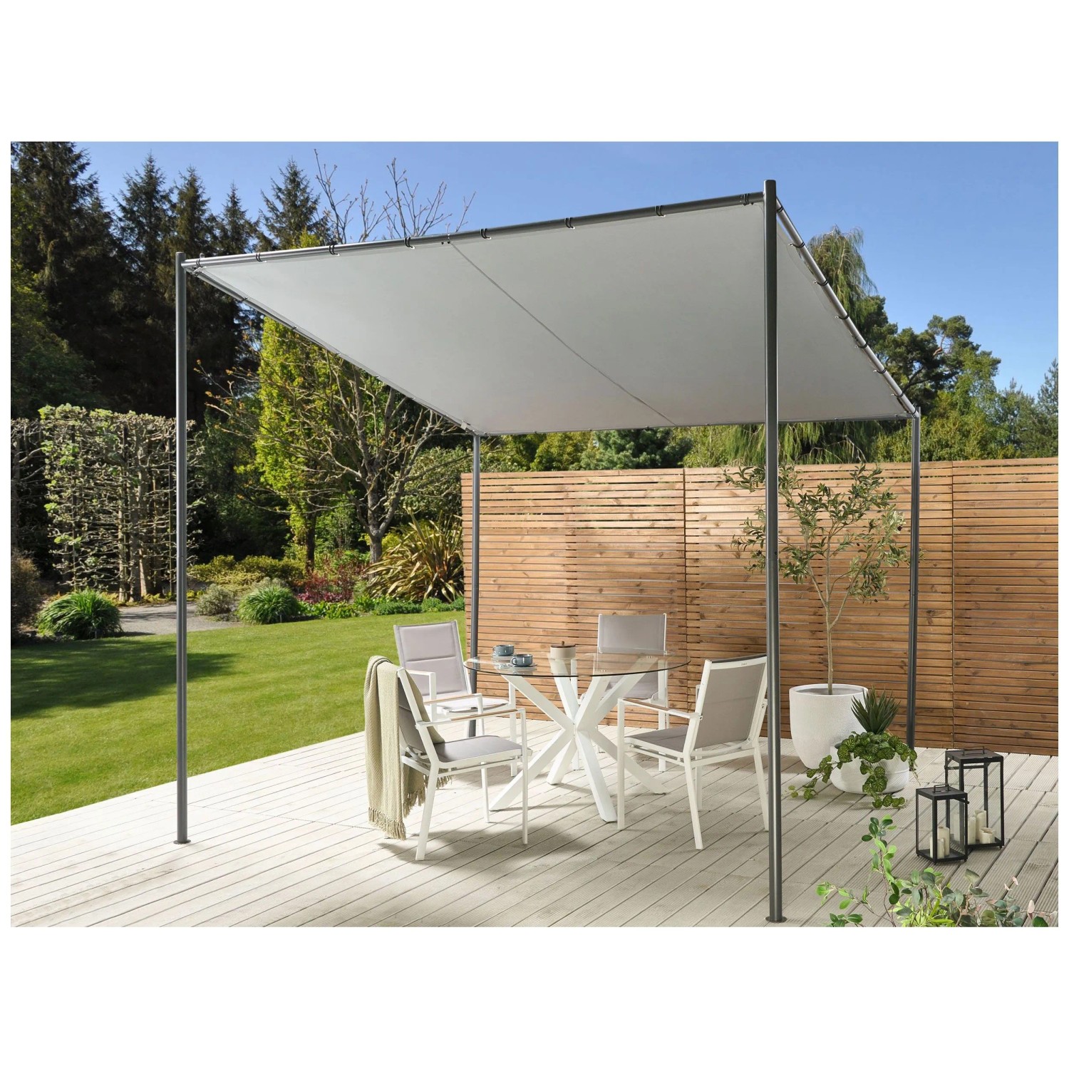 Beliani Pavillon Vimino Stahl Grau 282 X 282 X 294 Cm beliani-pavillon-vimino-stahl-grau-282-x-282-x-294-cm
