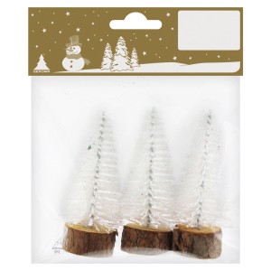 Décoration de Noël : Ensemble de 3 mini arbres blancs en plastique (7,5 cm).