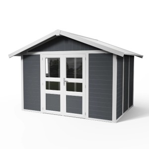 Grosfillex Kunststoff-Gartenhaus Deco Domizil 7,5 m² in Dunkelgrau-Weiß mit Doppeltür.