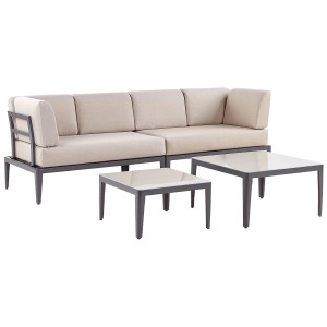 Ensemble lounge Beliani Rima III, 6 places, beige, avec deux tables. Mobilier de jardin pour des heures de détente.