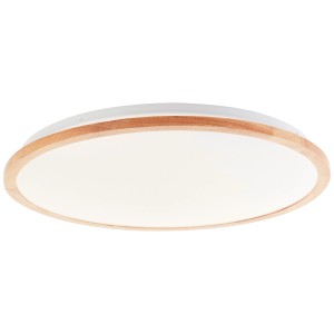 Plafoniera LED bianca Bario con cornice in legno chiaro, Ø 52 cm, funzione CCT per luce variabile.