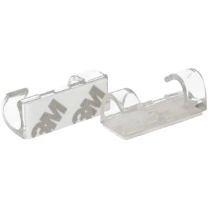 Lot de clips de câble transparents (10 mm) avec adhésif pour une gestion facile des câbles.