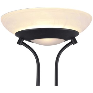 Lampadaire LED Orsan, noir, avec verre albâtre. Lampadaire et lampe de lecture pour salon.