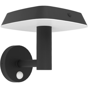 Lampada da parete solare a LED Eglo Dreoli nera con sensore per esterni.