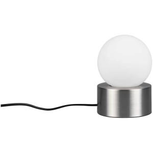 Tischleuchte Countess, matt Nickel/Weiss, mit kugelförmigem Lampenschirm. Schreibtischlampe.