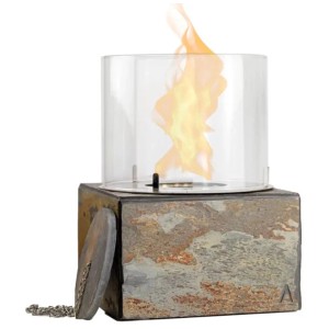 Climaqua Dekofeuer Klara M feu décoratif en ardoise avec cylindre en verre et flamme.