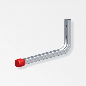 Wandhaken aus Aluminium, 130x230mm, mit roter Endkappe. Ideal zur Wandmontage.