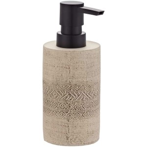 Diaqua Seifenspender Etosha in Zement Braun mit Ethno-Muster und schwarzer Pumpe.