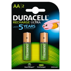 Duracell AA Recharge Ultra, confezione da 2. Batterie ricaricabili NiMH da 2500 mAh.