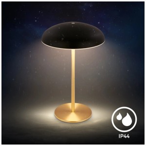 Lampe de table LED dimmable Caxa de Briloner en laiton/noir, adaptée à une utilisation extérieure (IP44).
