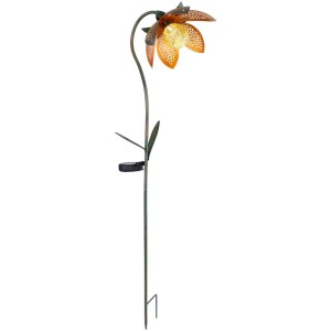 Globo LED lampe solaire fleur en métal avec pique, hauteur 90 cm. Éclairage décoratif de jardin.