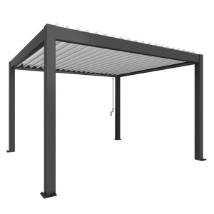 Biohort Pergola, 4x3,5m, dunkelgrau-weiß. Moderne Terrassenüberdachung mit verstellbaren Lamellen.