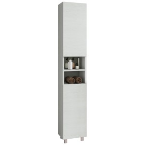 Armoire haute Kora en frêne blanc avec 2 portes, 181x30x34 cm, accessoire de meuble de salle de bain pour plus de rangement dans la salle de bain.