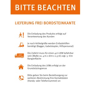 Informations de livraison pour la fosse septique Garantia Columbus, livraison en bordure de trottoir.