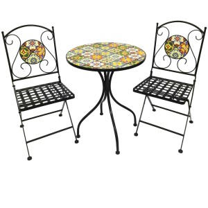 Set bistrot pieghevole con motivo a mosaico, 3 pezzi, ideale per balcone o terrazza.