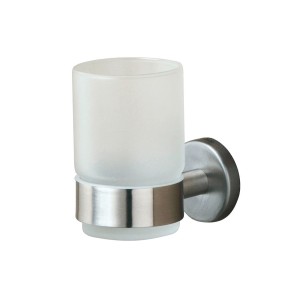 Boston Zahnputzbecherhalter aus gebürstetem Edelstahl mit Glasbecher zur Wandmontage.