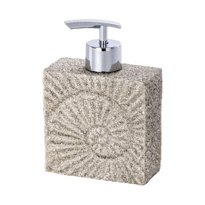 Dispenser sapone beige Wenko Fossil in poliresina con motivo fossile e pompa cromata, 0,23 l.