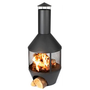 Brasero Buschbeck Mata en acier inoxydable, Ø 45 cm, avec feu et rangement pour le bois. Idéal jardin & terrasse.