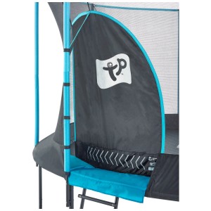 Dettaglio: Trampolino TP Toys Genius 10 FT con rete di sicurezza e area di ingresso.