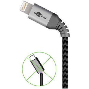 Câble textile USB-C vers Lightning (1 m) noir et gris pour iPhone et iPad.