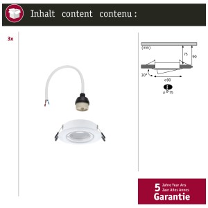 Set de spots encastrables Paulmann, 3 pièces, blanc mat, dimmable, douille GU10. Luminaire sans ampoule.