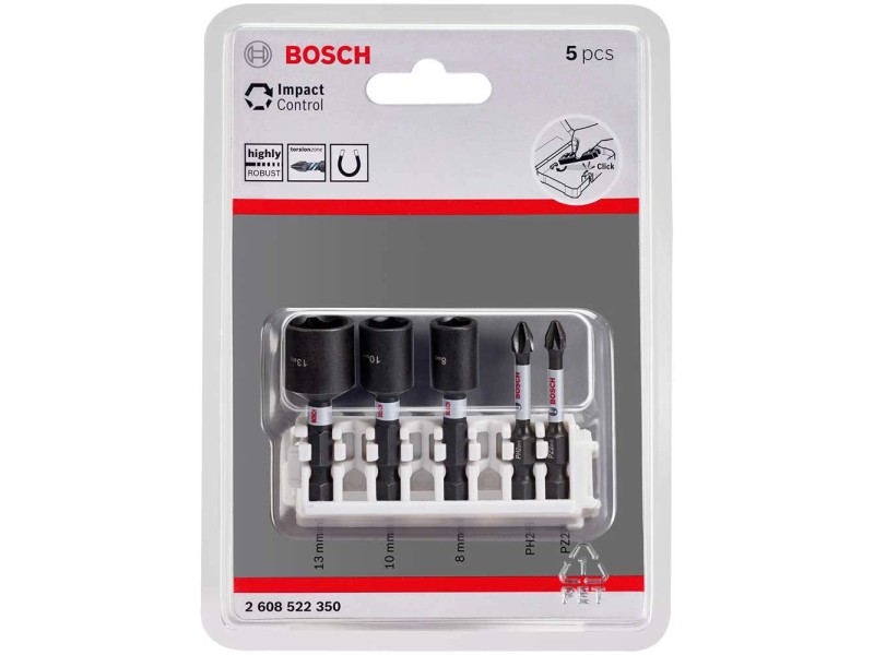 Bosch Impact Control Set bit da avvitare e chiavi a bussola 5 pz