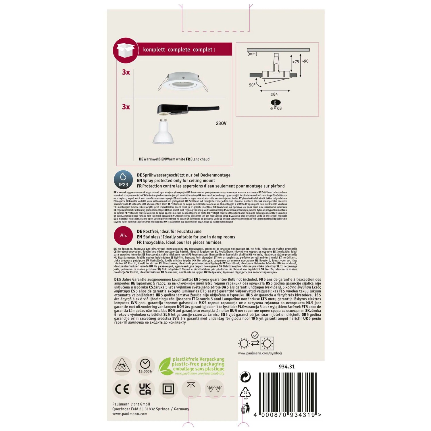 Paulmann Incasso A LED Nova Tondo 3x6,5W GU10 Bianco Opaco