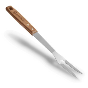Forchettone da barbecue Burnhard in acciaio inox con manico in legno di acacia, parte del set da 4 pezzi.