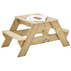 Table de jeu TP Toys Classic en bois pour sable et eau avec bancs et matériel de dessin.