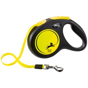Trixie Flexi New Neon guinzaglio a nastro avvolgibile, nero/giallo neon, 5m, taglia M. Colori neon per una buona visibilità.